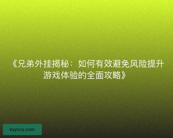 《兄弟外挂揭秘：如何有效避免风险提升游戏体验的全面攻略》